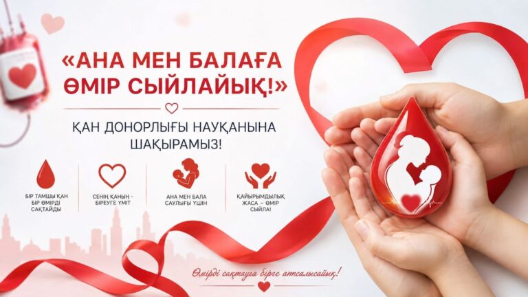 «АНА МЕН БАЛАҒА ӨМІР СЫЙЛАЙЫҚ!» қан донорлығы науқанына шақырамыз!